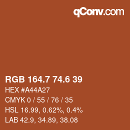 カラーコード: RGB 164.7 74.6 39 | qconv.com