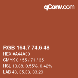 カラーコード: RGB 164.7 74.6 48 | qconv.com