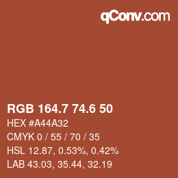 カラーコード: RGB 164.7 74.6 50 | qconv.com