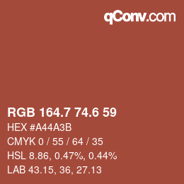 カラーコード: RGB 164.7 74.6 59 | qconv.com