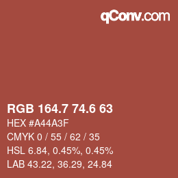 カラーコード: RGB 164.7 74.6 63 | qconv.com