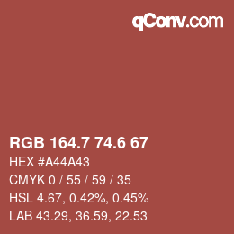 カラーコード: RGB 164.7 74.6 67 | qconv.com