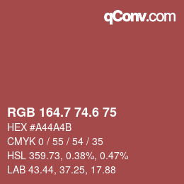 カラーコード: RGB 164.7 74.6 75 | qconv.com
