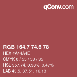 カラーコード: RGB 164.7 74.6 78 | qconv.com