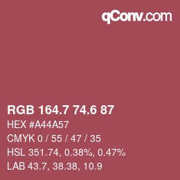カラーコード: RGB 164.7 74.6 87 | qconv.com