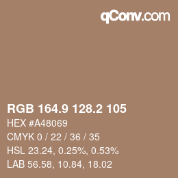 Color code: RGB 164.9 128.2 105 | qconv.com