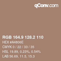 Color code: RGB 164.9 128.2 110 | qconv.com