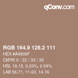 Color code: RGB 164.9 128.2 111 | qconv.com