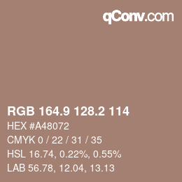 Código de color: RGB 164.9 128.2 114 | qconv.com