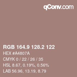 カラーコード: RGB 164.9 128.2 122 | qconv.com
