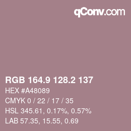 カラーコード: RGB 164.9 128.2 137 | qconv.com