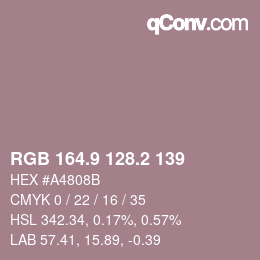 カラーコード: RGB 164.9 128.2 139 | qconv.com