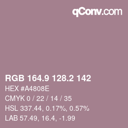 カラーコード: RGB 164.9 128.2 142 | qconv.com