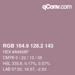 Color code: RGB 164.9 128.2 143 | qconv.com