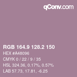 Color code: RGB 164.9 128.2 150 | qconv.com