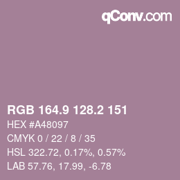 カラーコード: RGB 164.9 128.2 151 | qconv.com