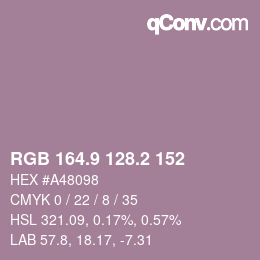 カラーコード: RGB 164.9 128.2 152 | qconv.com