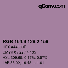 カラーコード: RGB 164.9 128.2 159 | qconv.com