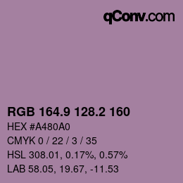 Color code: RGB 164.9 128.2 160 | qconv.com