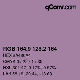 Color code: RGB 164.9 128.2 164 | qconv.com