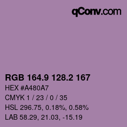 カラーコード: RGB 164.9 128.2 167 | qconv.com
