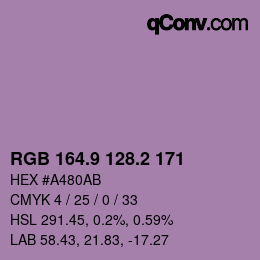 カラーコード: RGB 164.9 128.2 171 | qconv.com