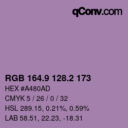 カラーコード: RGB 164.9 128.2 173 | qconv.com