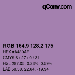 カラーコード: RGB 164.9 128.2 175 | qconv.com