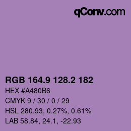 カラーコード: RGB 164.9 128.2 182 | qconv.com