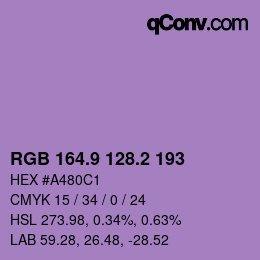 Color code: RGB 164.9 128.2 193 | qconv.com