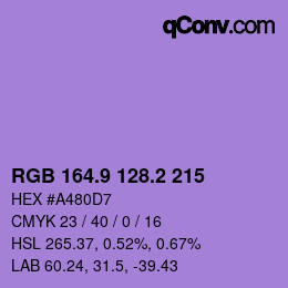 カラーコード: RGB 164.9 128.2 215 | qconv.com