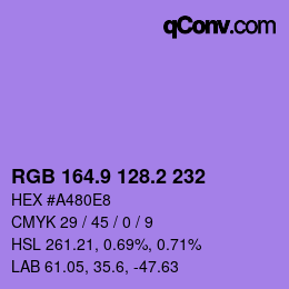 カラーコード: RGB 164.9 128.2 232 | qconv.com
