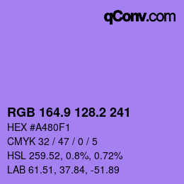 カラーコード: RGB 164.9 128.2 241 | qconv.com