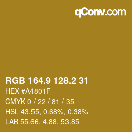 Color code: RGB 164.9 128.2 31 | qconv.com