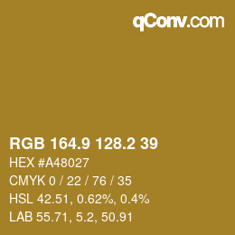 Farbcode: RGB 164.9 128.2 39 | qconv.com