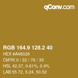 Color code: RGB 164.9 128.2 40 | qconv.com