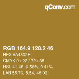 Color code: RGB 164.9 128.2 46 | qconv.com