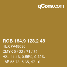 Color code: RGB 164.9 128.2 48 | qconv.com