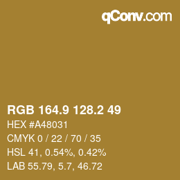 カラーコード: RGB 164.9 128.2 49 | qconv.com