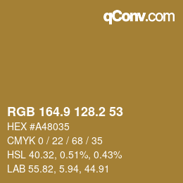 Color code: RGB 164.9 128.2 53 | qconv.com