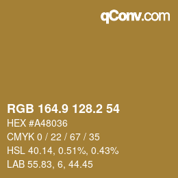 カラーコード: RGB 164.9 128.2 54 | qconv.com