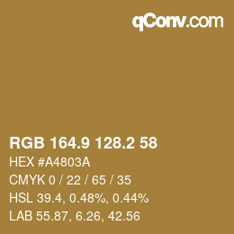 Color code: RGB 164.9 128.2 58 | qconv.com