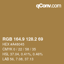 Color code: RGB 164.9 128.2 69 | qconv.com