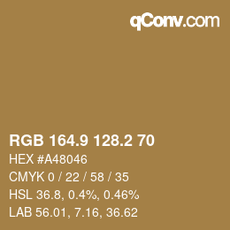 Color code: RGB 164.9 128.2 70 | qconv.com