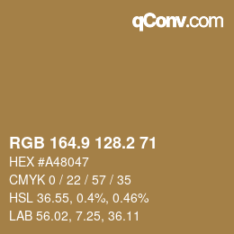 Farbcode: RGB 164.9 128.2 71 | qconv.com