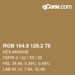 Color code: RGB 164.9 128.2 78 | qconv.com