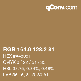 Color code: RGB 164.9 128.2 81 | qconv.com