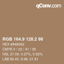 Farbcode: RGB 164.9 128.2 98 | qconv.com