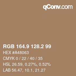 Farbcode: RGB 164.9 128.2 99 | qconv.com