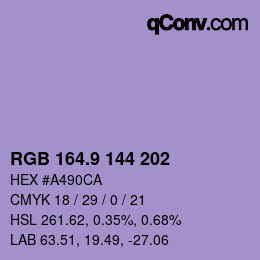 カラーコード: RGB 164.9 144 202 | qconv.com